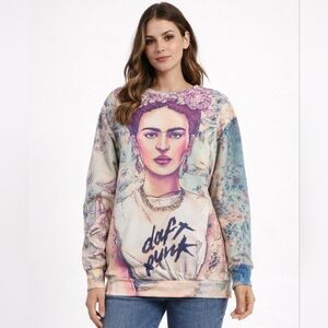 DAFT PUNK All Over Print Floral EDM Electronic Rave Pharrell Large Sweater NWT